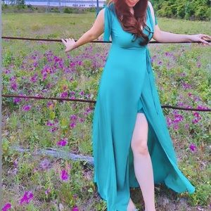 Lulus’s teal summer side slit maxi dress.